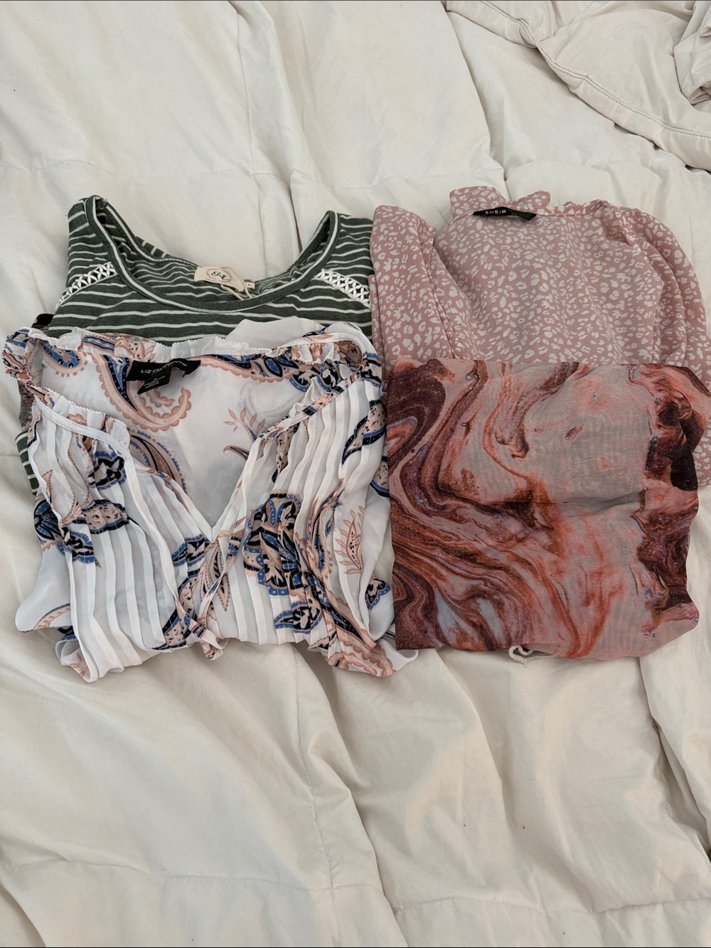 Mixed Women's Tops Bundle - Pink Floral, Green Stripe, Paisley & Marble Prints